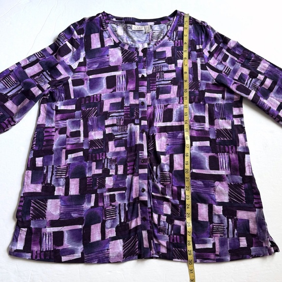 LOGO Lori Goldstein Womens Button Up Cardigan 1X Purple Slub Knit 3/4 Sleeve - Picture 10 of 12